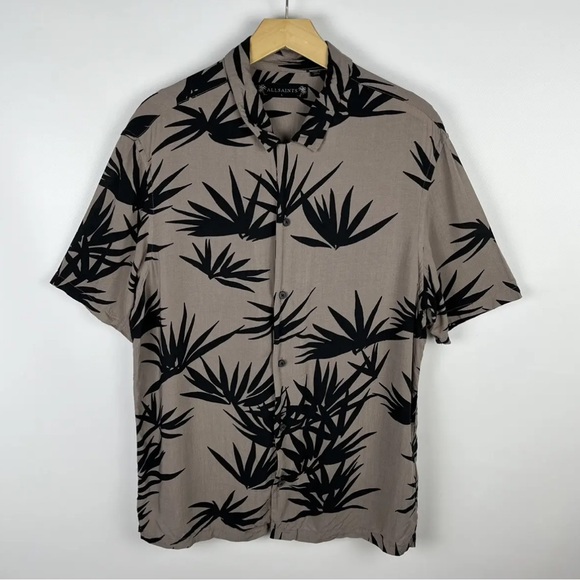 All Saints Black and Brown Leaf Print Shirt